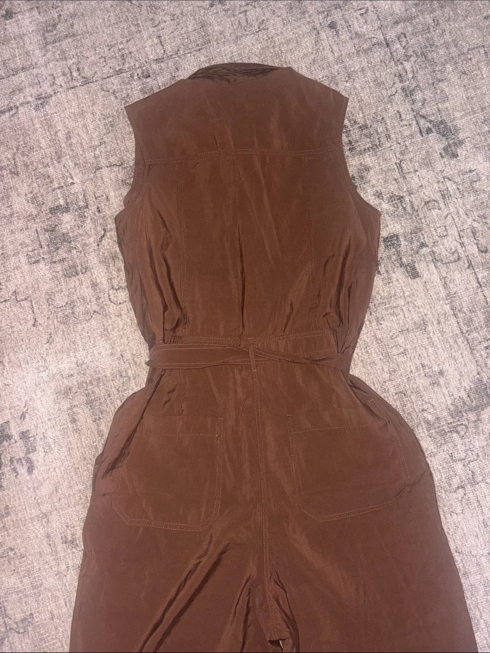 Max Studio Brown Sleeveless Utility Jumpsuit with Tie Waist - Picture 6 of 8